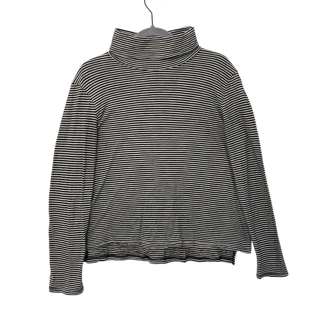 Madewell Cotton Black White Striped Comfy Fall Turtleneck T-Shirt Tee Top Large